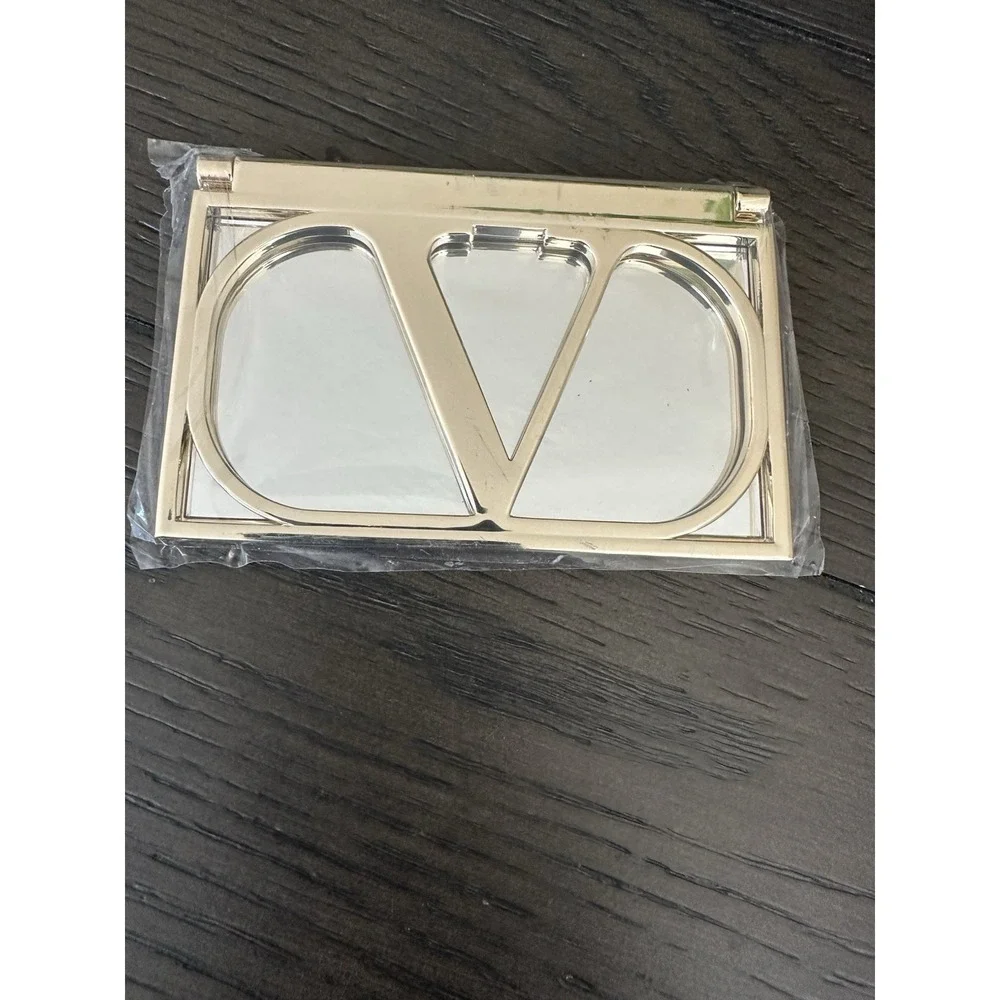 Valentino Beauty Gold V Logo Folding Compact Makeup Mirror Travel Pocket